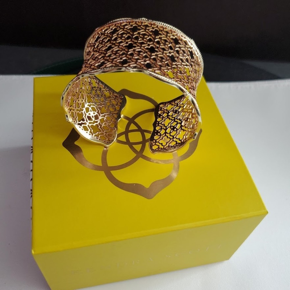 Kendra Scott Candice Cuff Bracelet Rose Gold & Gold Plate Filigree Lattice - Picture 3 of 10